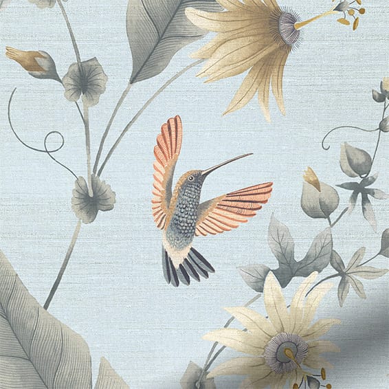 Hummingbird Faux Silk Mist Curtains