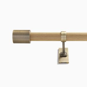 Mid-Century Oak & Brass Curtain Rod