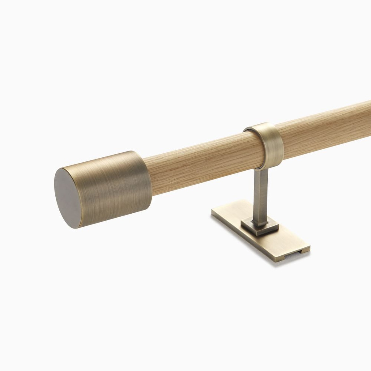 Mid-Century Oak & Brass Curtain Rod