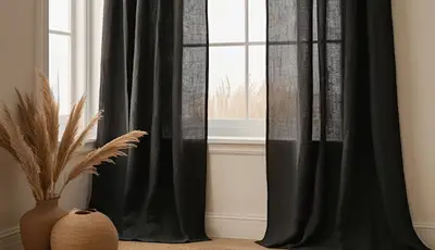 Black Color Linen Fabric Curtains Dubai