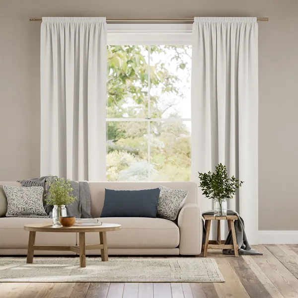 Bijou Alabaster Soft Linen Pencil Pleat Curtains