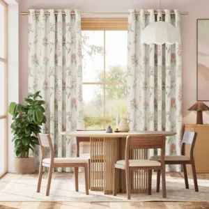 Botanical Etchings Rosewater Floral Pink Curtains