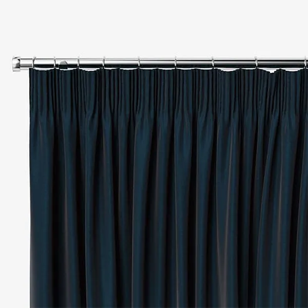 Canterbury Storm Blue Velvet Luxury Pencil Pleat-Curtain