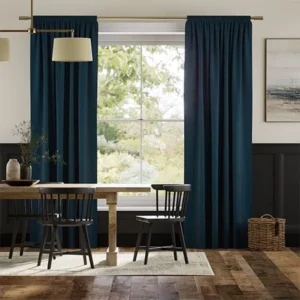 Canterbury Storm Blue Velvet Luxury Pencil Pleat Curtains