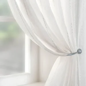 Chain White Embroidered Voile Panel Curtains
