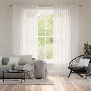Chevron Snow White Voile Double Pinch Pleat Curtains