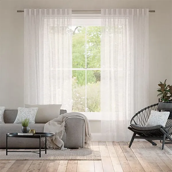 Chevron Snow White Voile Double Pinch Pleat Curtains