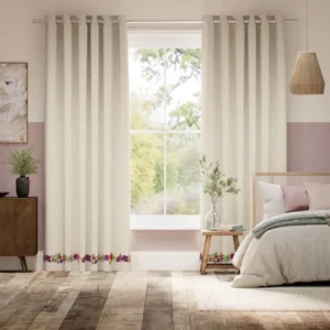 Garden Flowers Border Multi Floral Beige Curtain