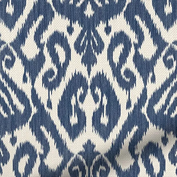 Ikat Damask Deep Ink Blue Patterned Curtain