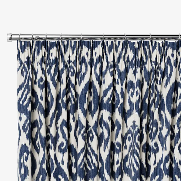 Ikat Damask Deep Ink Blue Patterned-Curtains