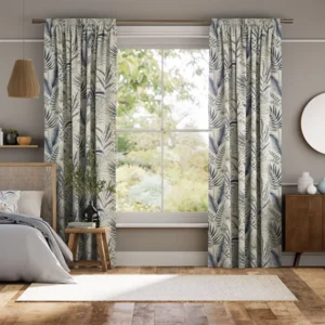 Inky Botanical Blue Stone Floral Curtains