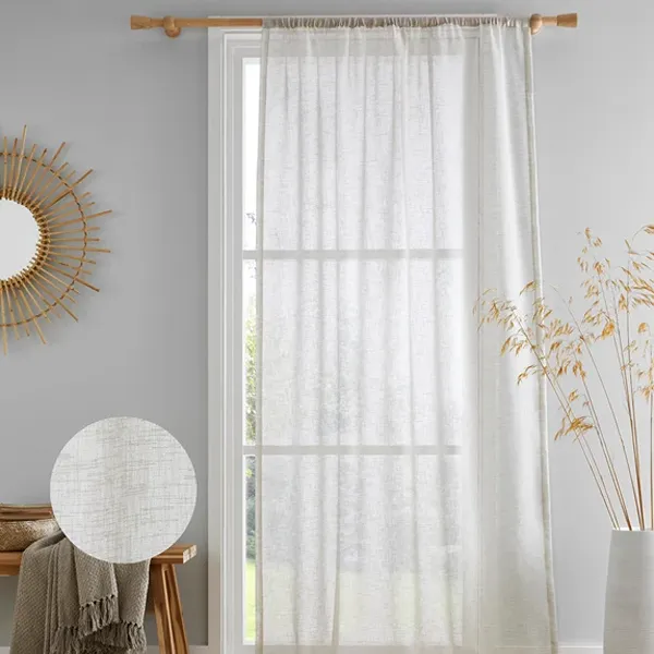 Kayla Natural Textured Slub Voile White Curtains