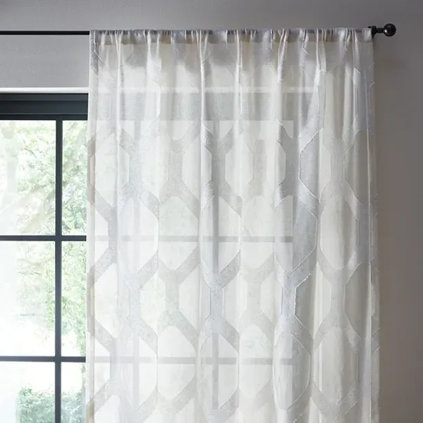 Linara Natural Geometric Slot Top White Curtain