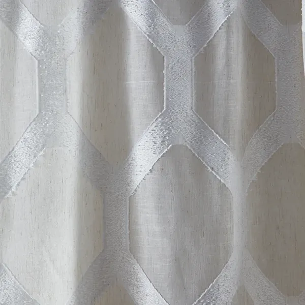 Linara Natural Geometric Slot Top-White Curtains
