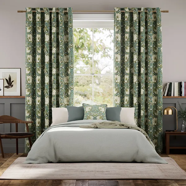 William Morris Pimpernel Sage Floral Patterned Curtains