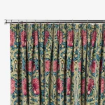 William Morris Pimpernel Teal Floral Pink-Curtains