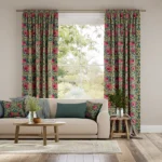 William Morris Pimpernel Teal Floral Pink Curtains