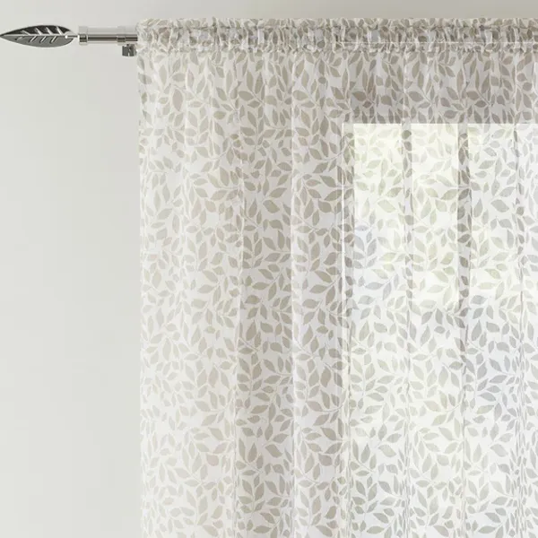 Willow Natural Leaf Print Voile White Curtain