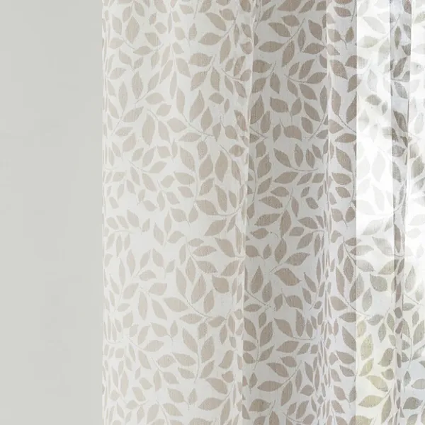Willow Natural Leaf Print Voile White-Curtains
