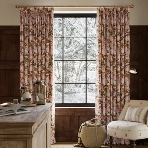 Yarrow Moss Botanical Floral Red Curtain