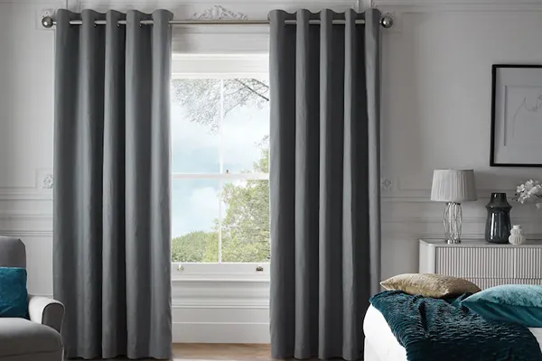 Eyelet Style Grey Blackout curtain in Bedroom