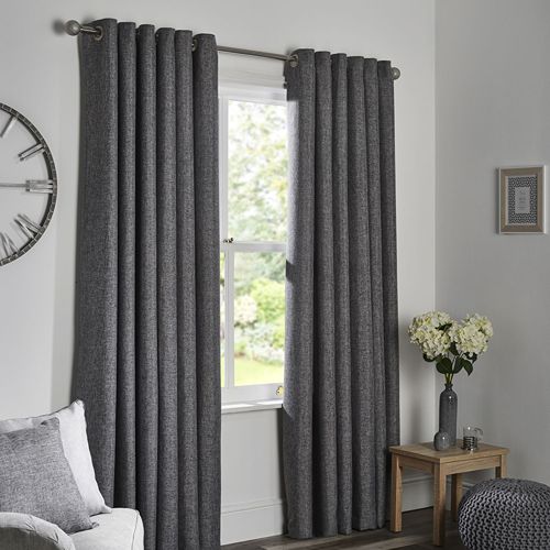 Grey Eyelet Curtain installation