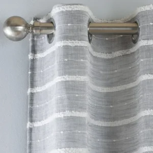 Grey Striped Eyelet Voile Curtain Panel