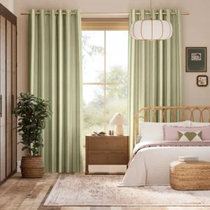 Leafy Green Striped Curtains